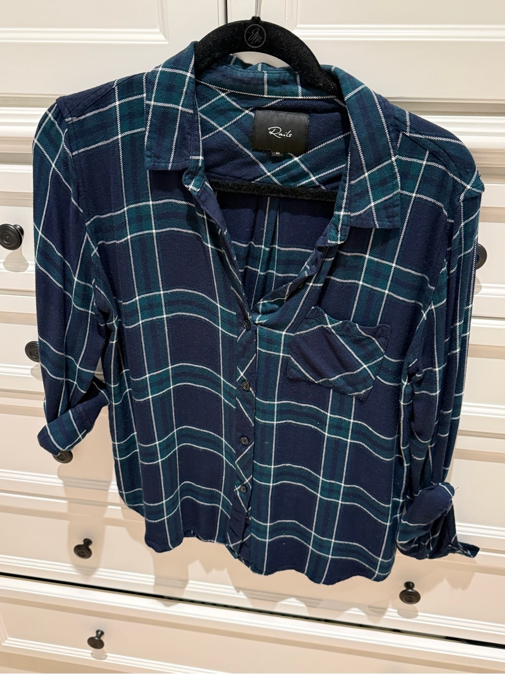 Rails Navy and Teal Plaid Button-Down Shirt